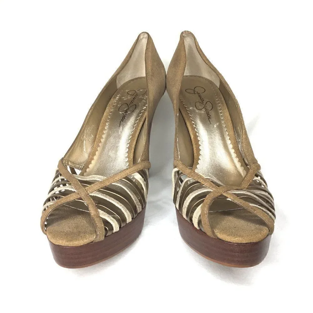 Jessica Simpson Bronze Suede & Wood Pump NWOT
